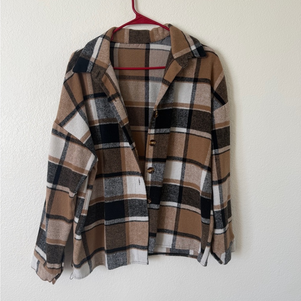 Plaid Button-Front Blazer Jacket in Brown & Black